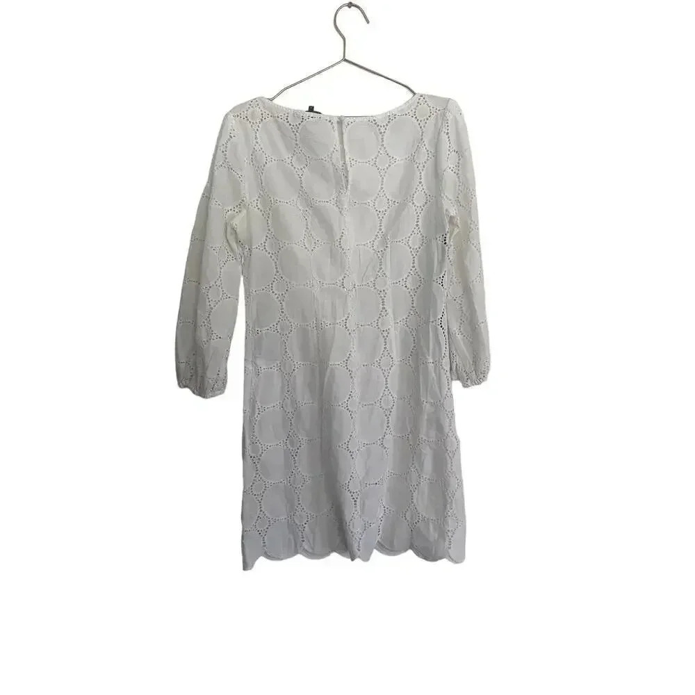 Laundry by Shelli Segal White 3/4 Sleeve Round Neck Cut Outs Dress Size 8